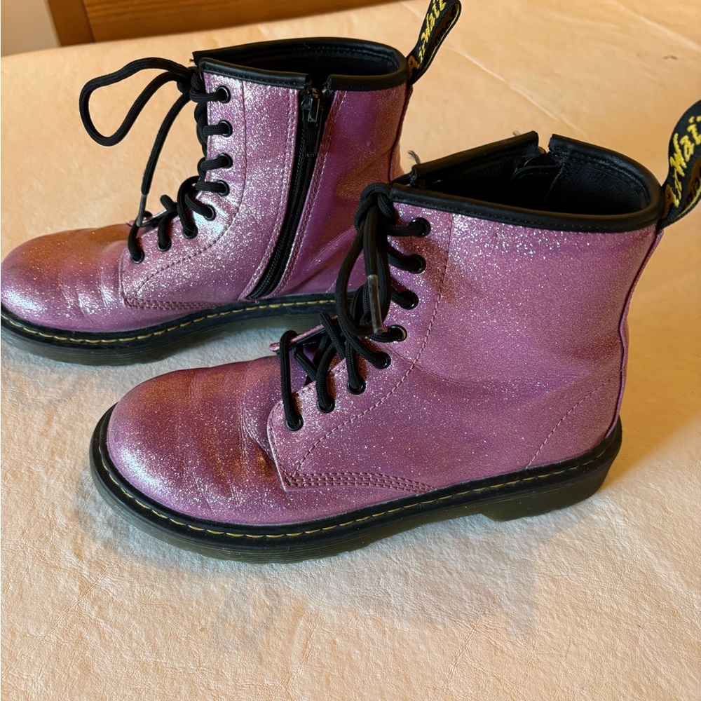 Girls Dr. Martens Purple Sparkle Boots - Picture 2 of 5